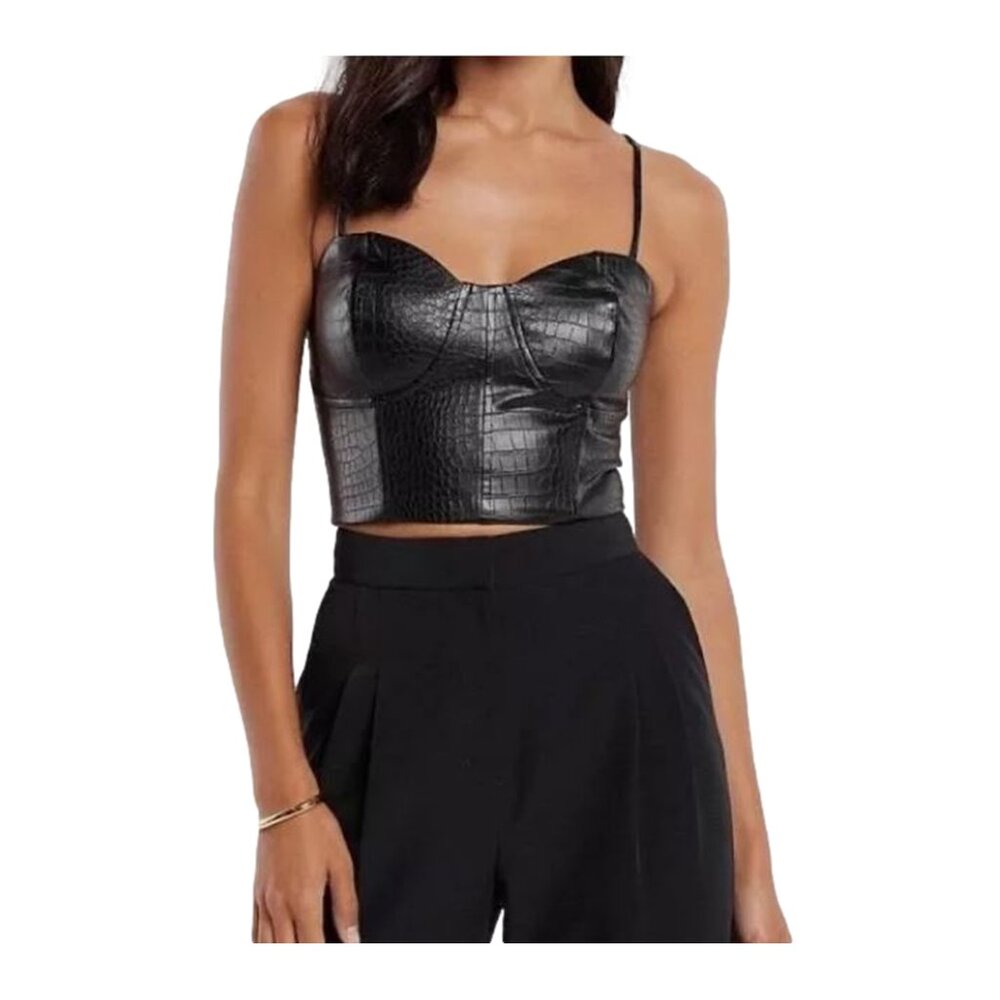 Body Contour Croc Faux Leather Corset Cropped Top Color Black